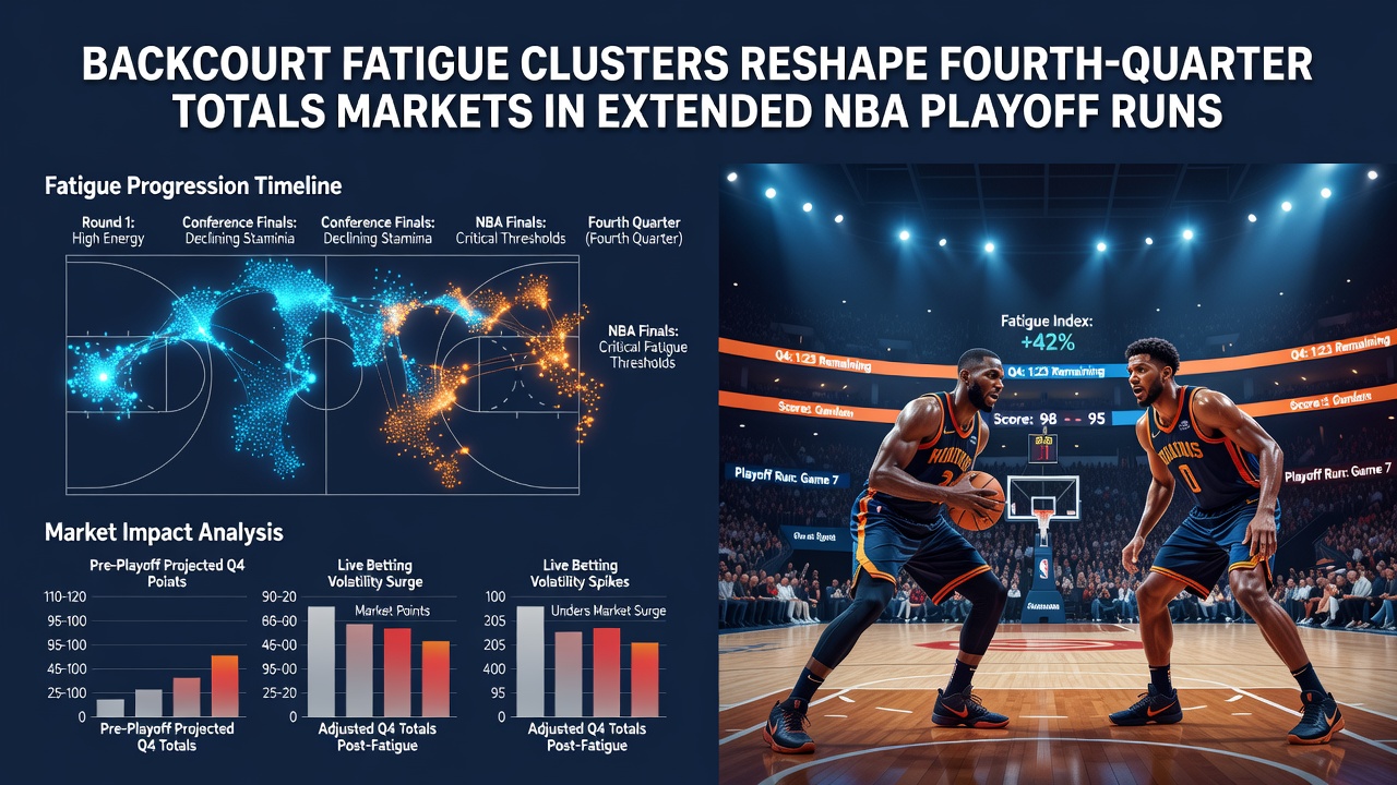 Analytics dashboard displaying fourth-quarter totals trends during NBA playoff series
