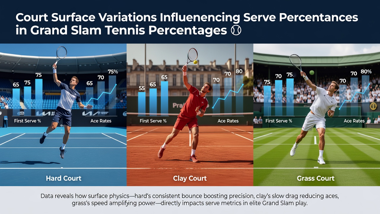 Statistical chart displaying serve win percentages across Grand Slam surfaces from 2018 to 2025