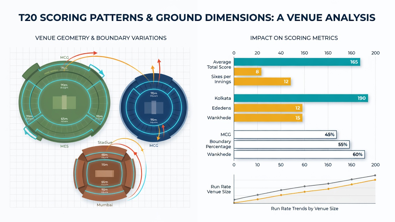 Detailed view of T20 scoring adjustments due to varying boundary lengths