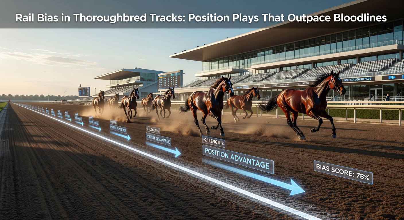Color-coded chart illustrating rail bias win percentages across various track conditions and post positions at a prominent thoroughbred venue