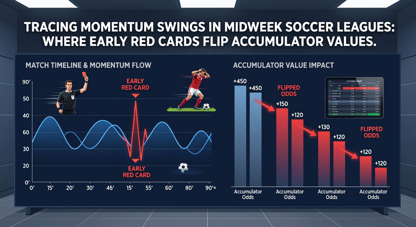 Chart displaying accumulator value changes after early red cards in midweek soccer leagues during May 2026