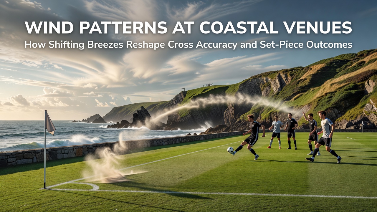 Players executing a set piece under windy coastal conditions